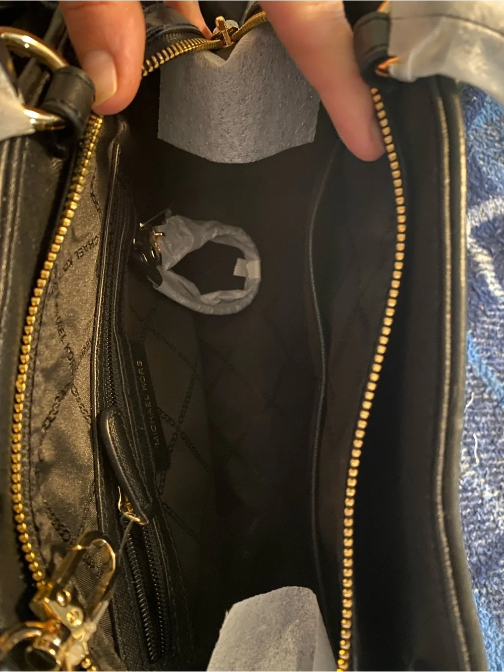 Michael Kors Black Saffiano Satchel with Gold Logo